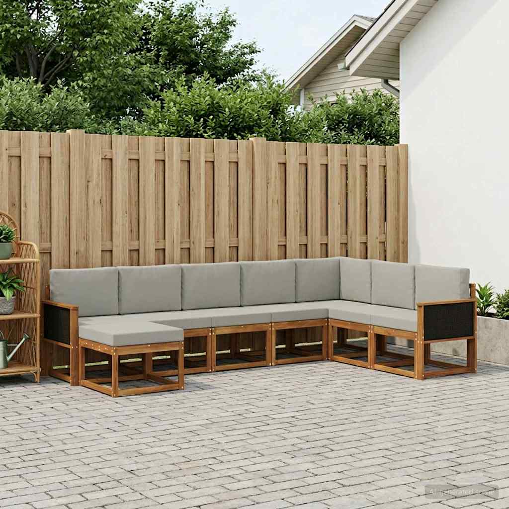 Buiten bankenset 8 pcs Naturel en lichtgrijs Massief Acaciahout is nu te koop bij PeponiXL, paradijselijk wonen!