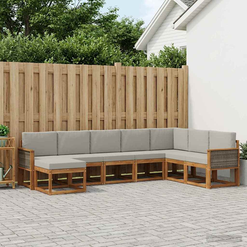 Buiten bankenset 8 pcs Naturel en lichtgrijs Massief Acaciahout is nu te koop bij PeponiXL, paradijselijk wonen!