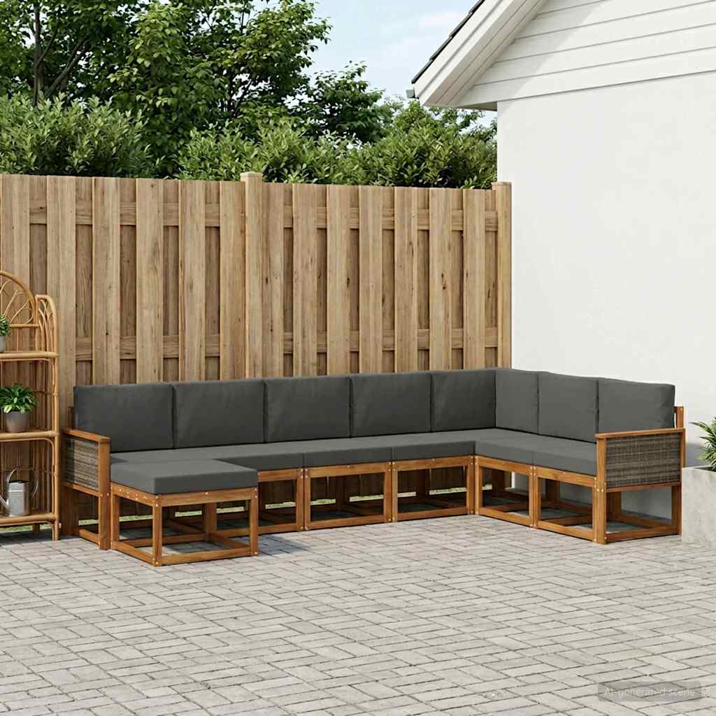 Buiten bankenset met kussen 8 pcs Natuurlijk en Antraciet is nu te koop bij PeponiXL, paradijselijk wonen!