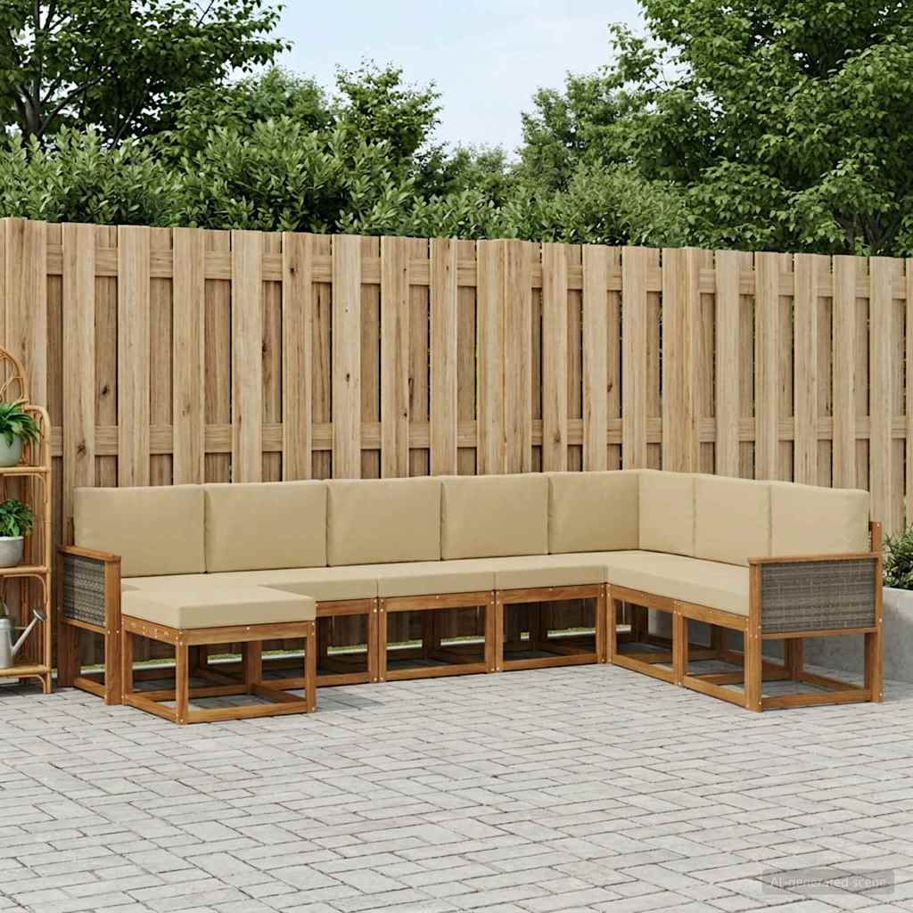 Buiten bankenset 8 pcs Natuurlijk en Beige Massief Acaciahout is nu te koop bij PeponiXL, paradijselijk wonen!