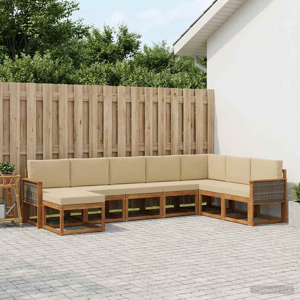 Buiten bankenset 8 pcs Natuurlijk en Beige Massief Acaciahout is nu te koop bij PeponiXL, paradijselijk wonen!