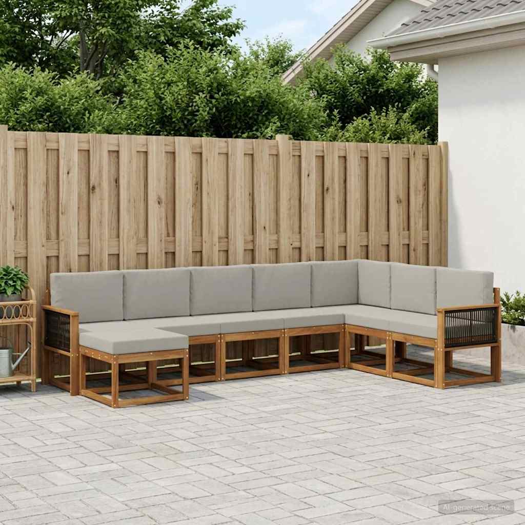 Buiten bankenset 8 pcs Naturel en lichtgrijs Massief Acaciahout is nu te koop bij PeponiXL, paradijselijk wonen!