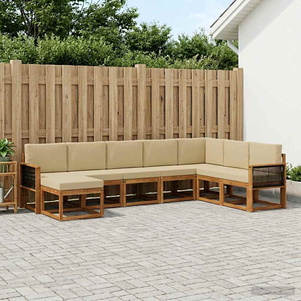 Buiten bankenset 8 pcs Natuurlijk en Beige Massief Acaciahout is nu te koop bij PeponiXL, paradijselijk wonen!