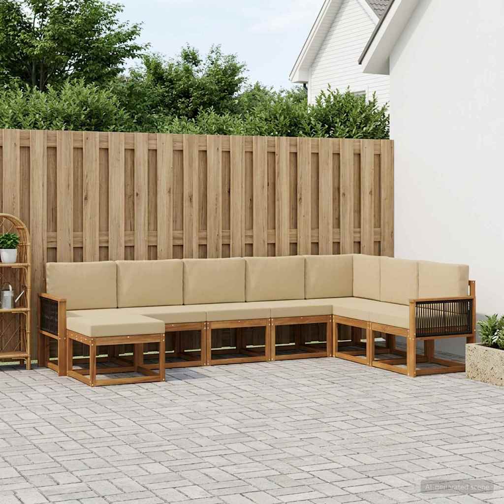 Buiten bankenset 8 pcs Natuurlijk en Beige Massief Acaciahout is nu te koop bij PeponiXL, paradijselijk wonen!