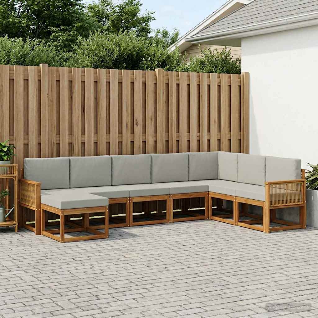 Buiten bankenset 8 pcs Naturel en lichtgrijs Massief Acaciahout is nu te koop bij PeponiXL, paradijselijk wonen!