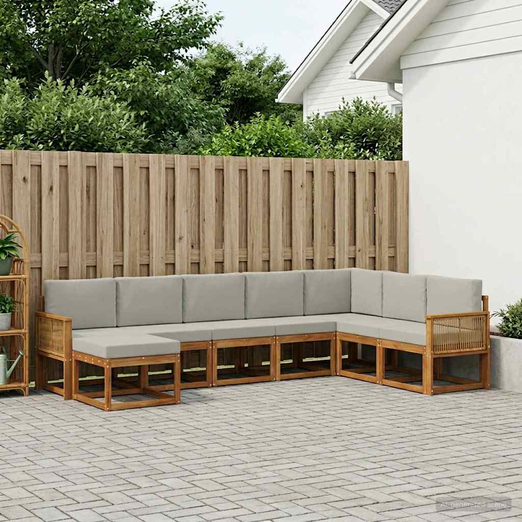 Buiten bankenset 8 pcs Naturel en lichtgrijs Massief Acaciahout is nu te koop bij PeponiXL, paradijselijk wonen!