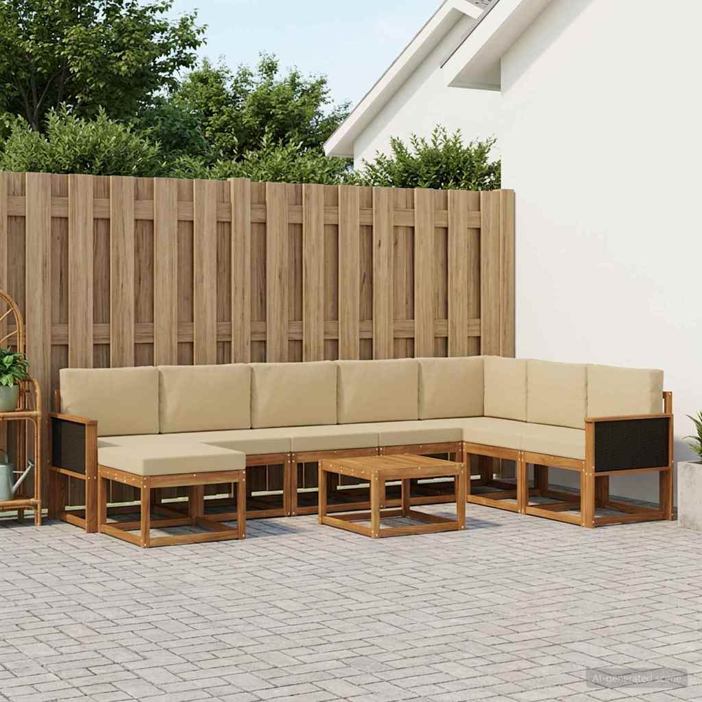 Buiten bankenset 9 pcs Natuurlijk en Beige Massief Acaciahout is nu te koop bij PeponiXL, paradijselijk wonen!