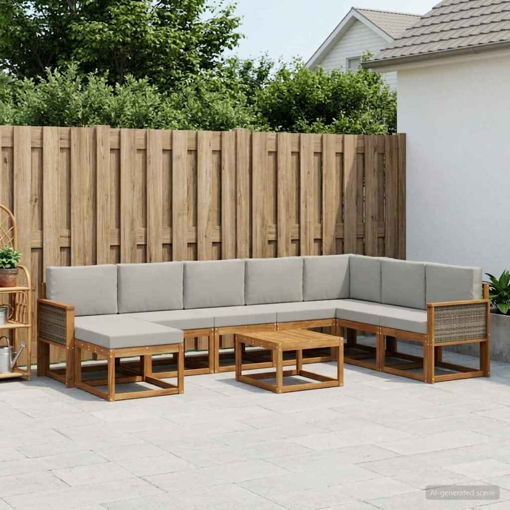 Buiten bankenset 9 pcs Naturel en lichtgrijs Massief Acaciahout is nu te koop bij PeponiXL, paradijselijk wonen!