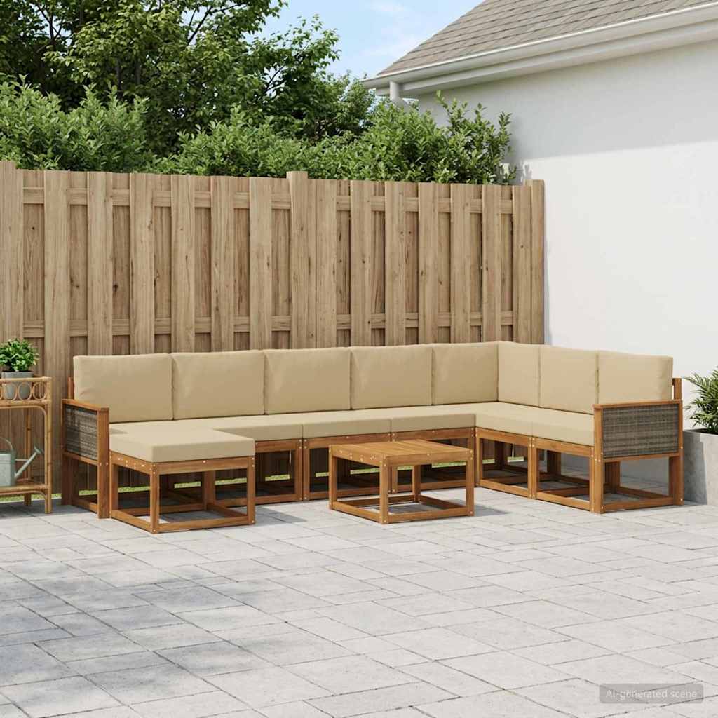 Buiten bankenset 9 pcs Natuurlijk en Beige Massief Acaciahout is nu te koop bij PeponiXL, paradijselijk wonen!