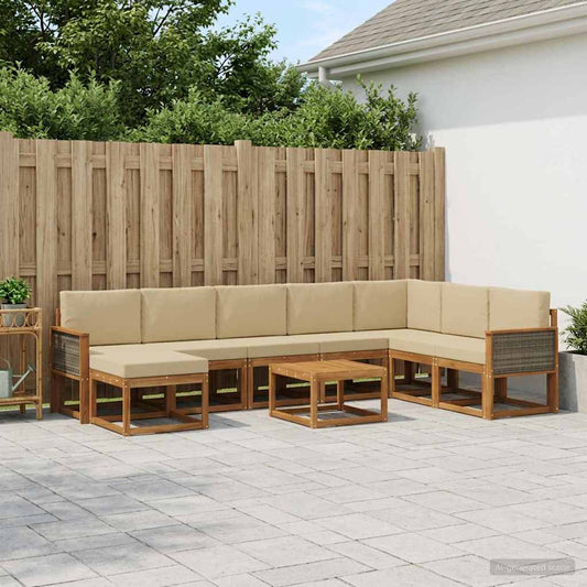 Buiten bankenset 9 pcs Natuurlijk en Beige Massief Acaciahout is nu te koop bij PeponiXL, paradijselijk wonen!