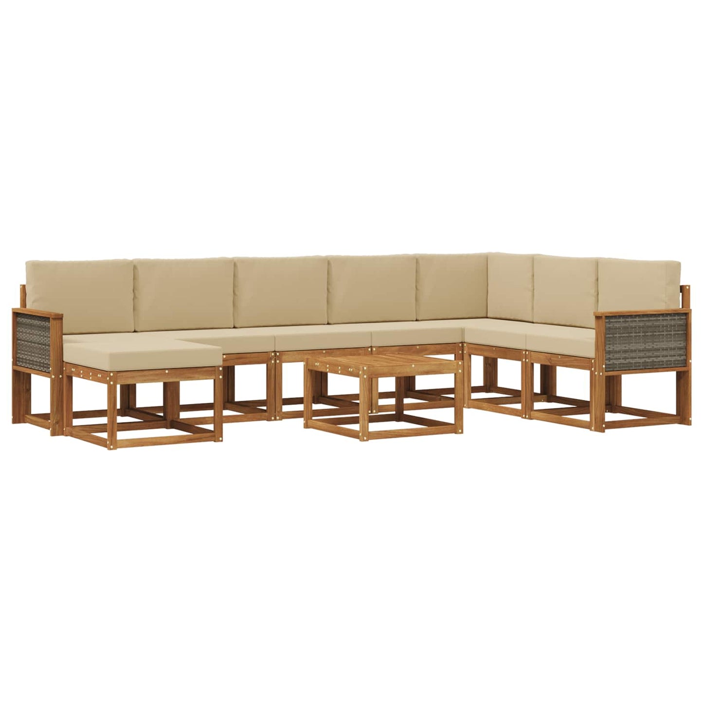 Buiten bankenset 9 pcs Natuurlijk en Beige Massief Acaciahout is nu te koop bij PeponiXL, paradijselijk wonen!