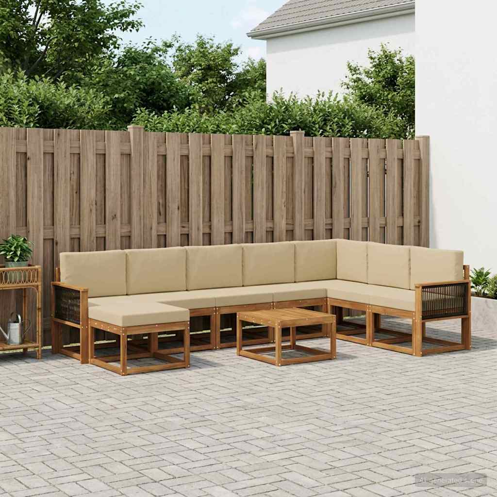 Buiten bankenset 9 pcs Natuurlijk en Beige Massief Acaciahout is nu te koop bij PeponiXL, paradijselijk wonen!
