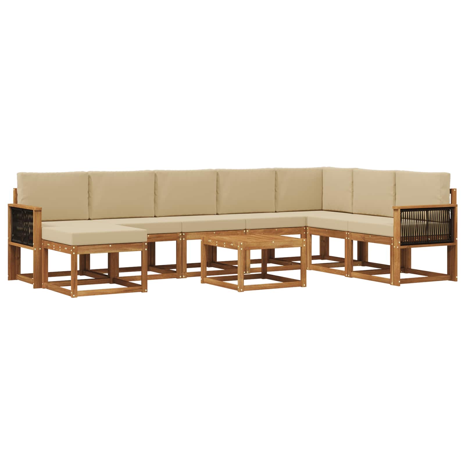 Buiten bankenset 9 pcs Natuurlijk en Beige Massief Acaciahout is nu te koop bij PeponiXL, paradijselijk wonen!