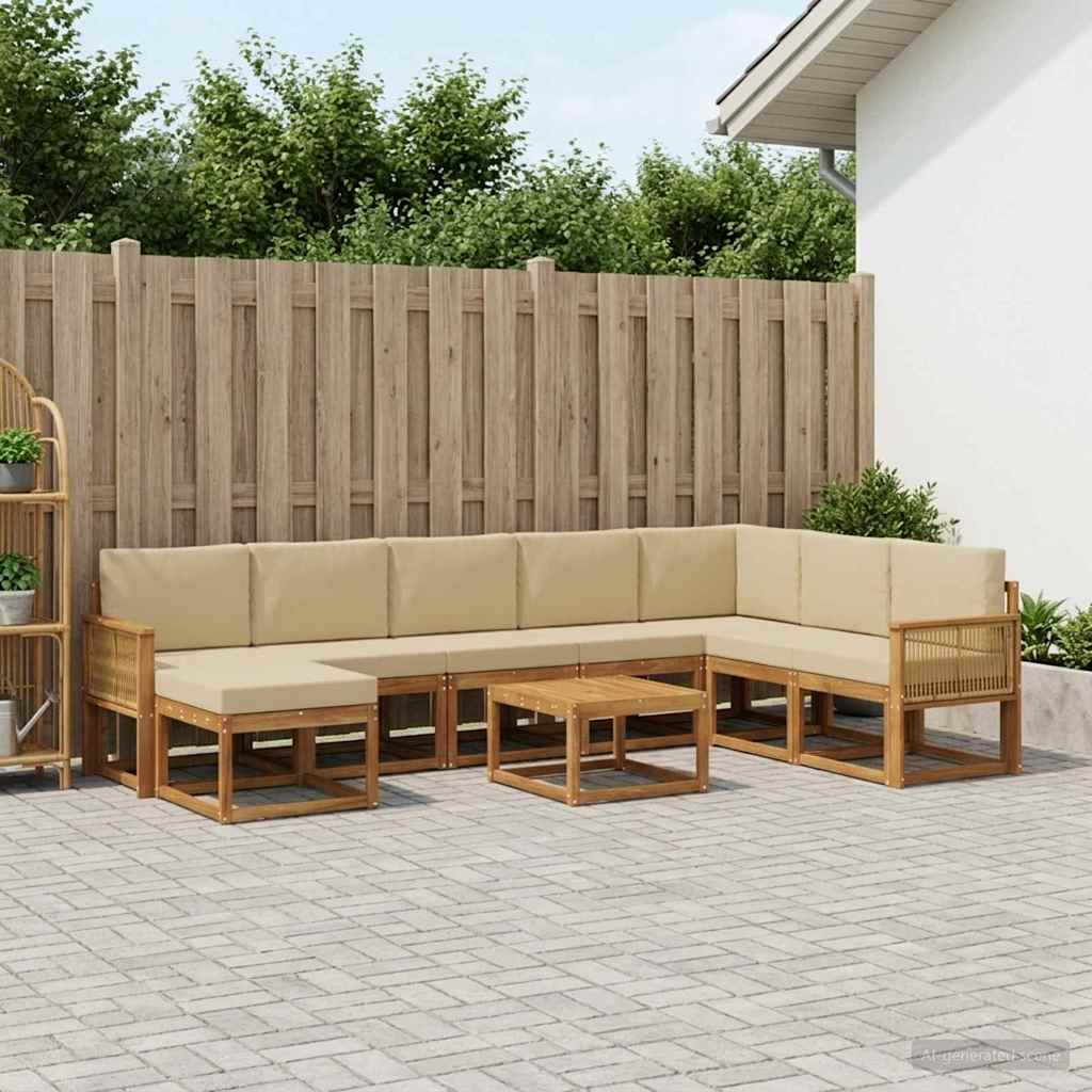Buiten bankenset 9 pcs Natuurlijk en Beige Massief Acaciahout is nu te koop bij PeponiXL, paradijselijk wonen!