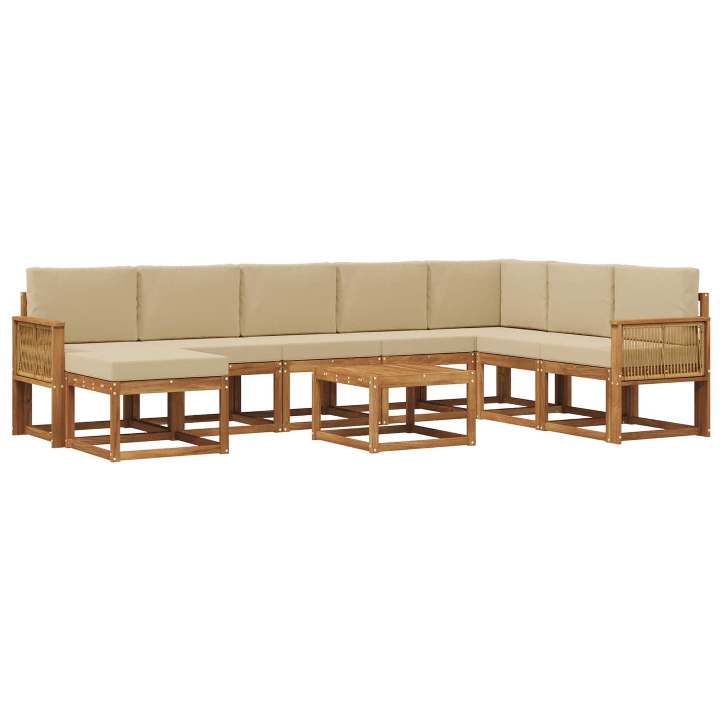 Buiten bankenset 9 pcs Natuurlijk en Beige Massief Acaciahout is nu te koop bij PeponiXL, paradijselijk wonen!