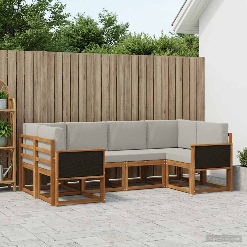 Buiten bankenset 6 pcs Naturel en lichtgrijs Massief Acaciahout is nu te koop bij PeponiXL, paradijselijk wonen!