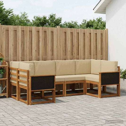 Buiten bankenset 6 pcs Natuurlijk en Beige Massief Acaciahout is nu te koop bij PeponiXL, paradijselijk wonen!