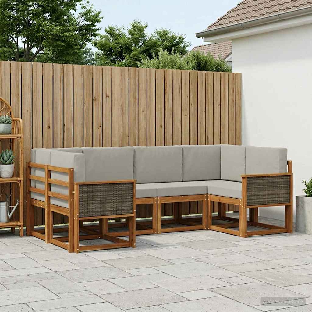 Buiten bankenset 6 pcs Naturel en lichtgrijs Massief Acaciahout is nu te koop bij PeponiXL, paradijselijk wonen!