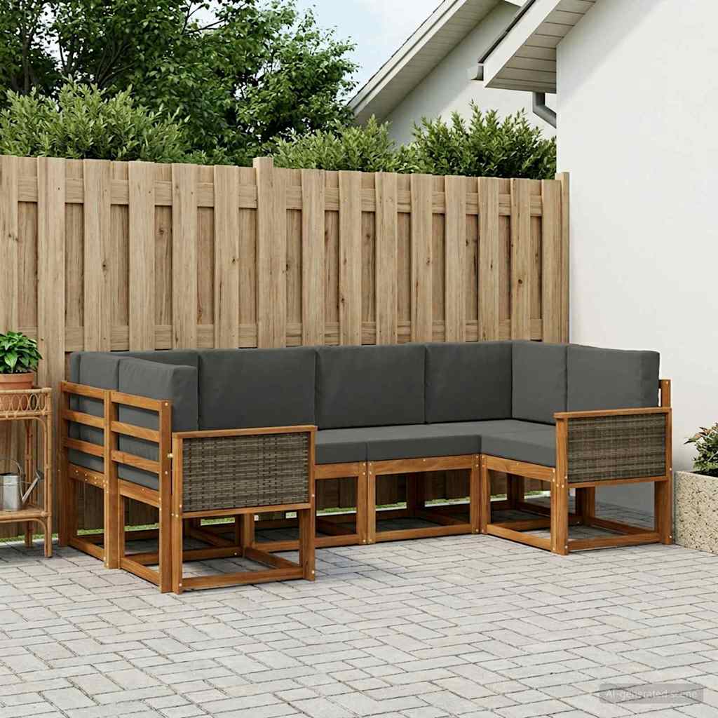 Buiten bankenset met kussen 6 pcs Natuurlijk en Antraciet is nu te koop bij PeponiXL, paradijselijk wonen!