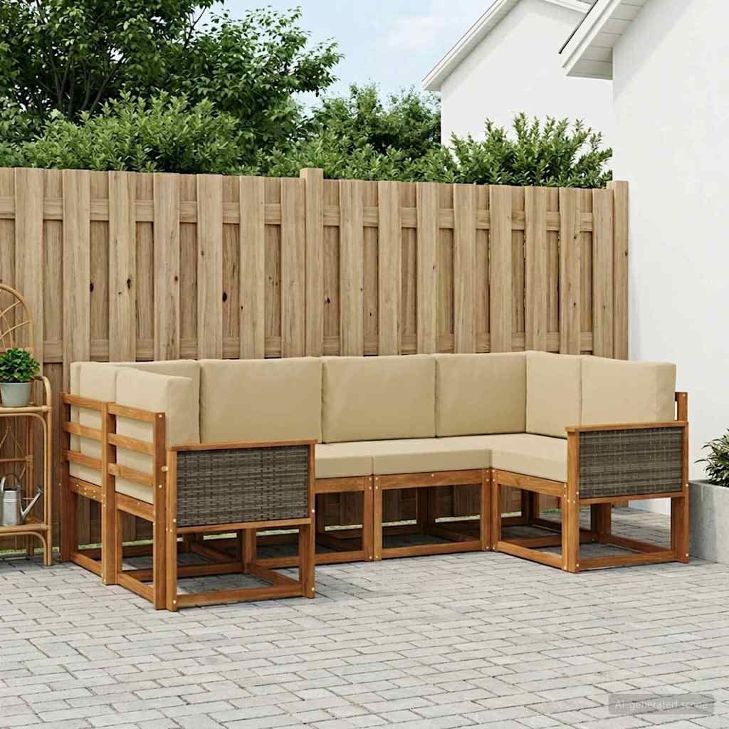 Buiten bankenset 6 pcs Natuurlijk en Beige Massief Acaciahout is nu te koop bij PeponiXL, paradijselijk wonen!