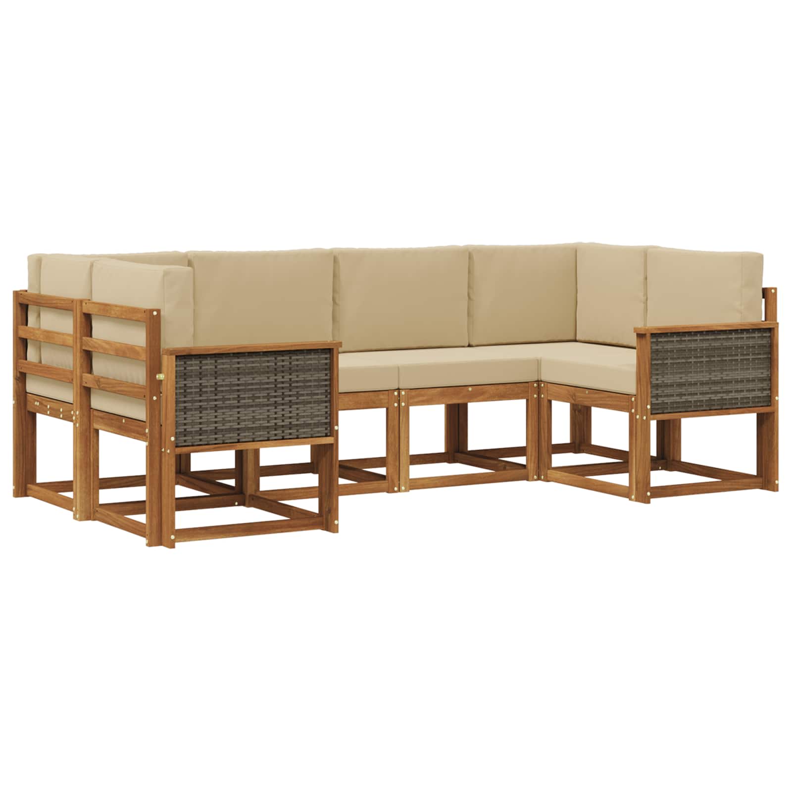 Buiten bankenset 6 pcs Natuurlijk en Beige Massief Acaciahout is nu te koop bij PeponiXL, paradijselijk wonen!