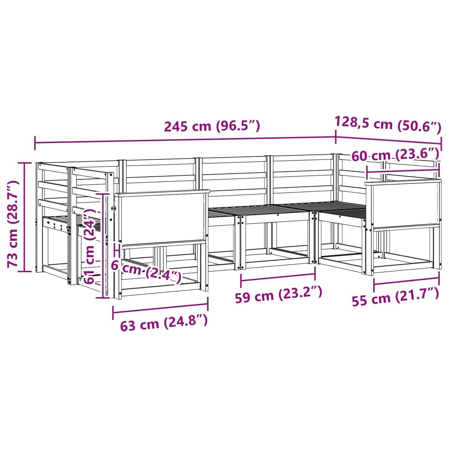 Buiten bankenset 6 pcs Naturel Massief Acaciahout is nu te koop bij PeponiXL, paradijselijk wonen!