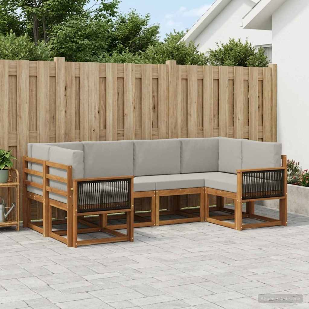 Buiten bankenset 6 pcs Naturel en lichtgrijs Massief Acaciahout is nu te koop bij PeponiXL, paradijselijk wonen!