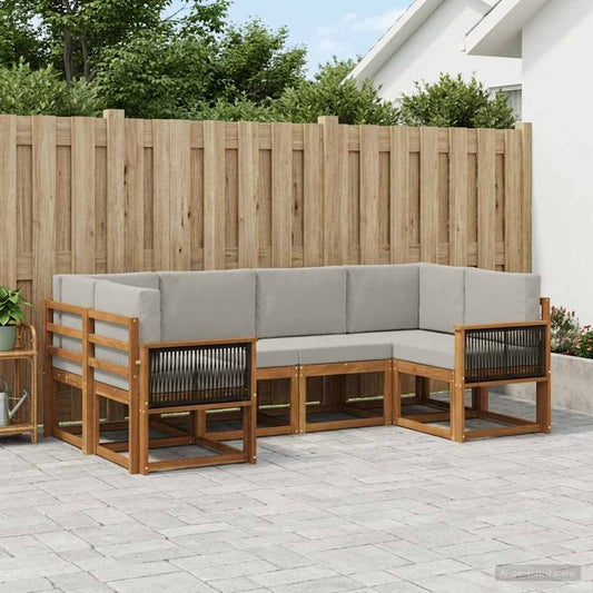 Buiten bankenset 6 pcs Naturel en lichtgrijs Massief Acaciahout is nu te koop bij PeponiXL, paradijselijk wonen!