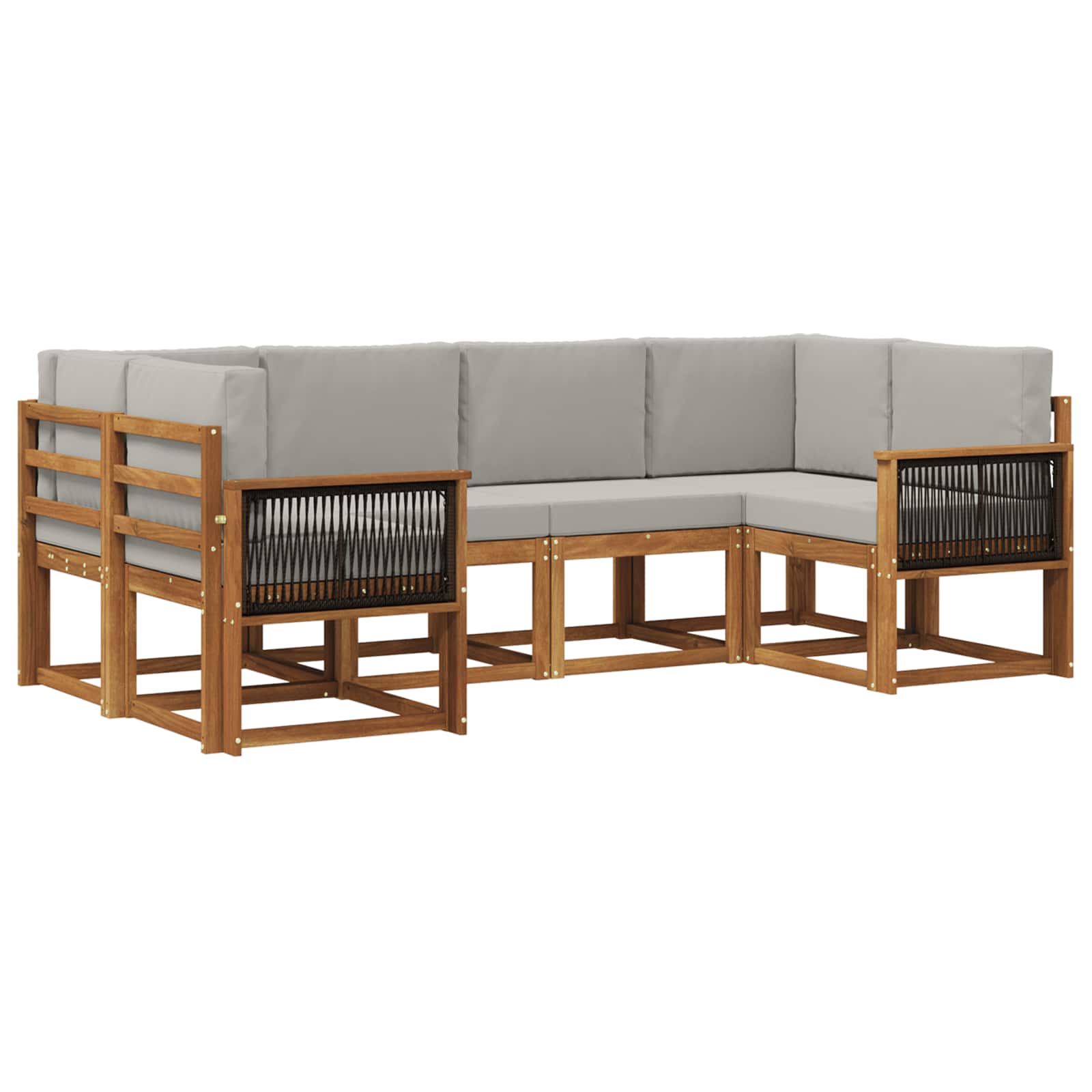 Buiten bankenset 6 pcs Naturel en lichtgrijs Massief Acaciahout is nu te koop bij PeponiXL, paradijselijk wonen!