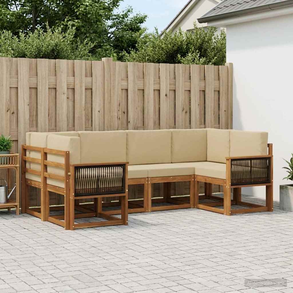 Buiten bankenset 6 pcs Natuurlijk en Beige Massief Acaciahout is nu te koop bij PeponiXL, paradijselijk wonen!