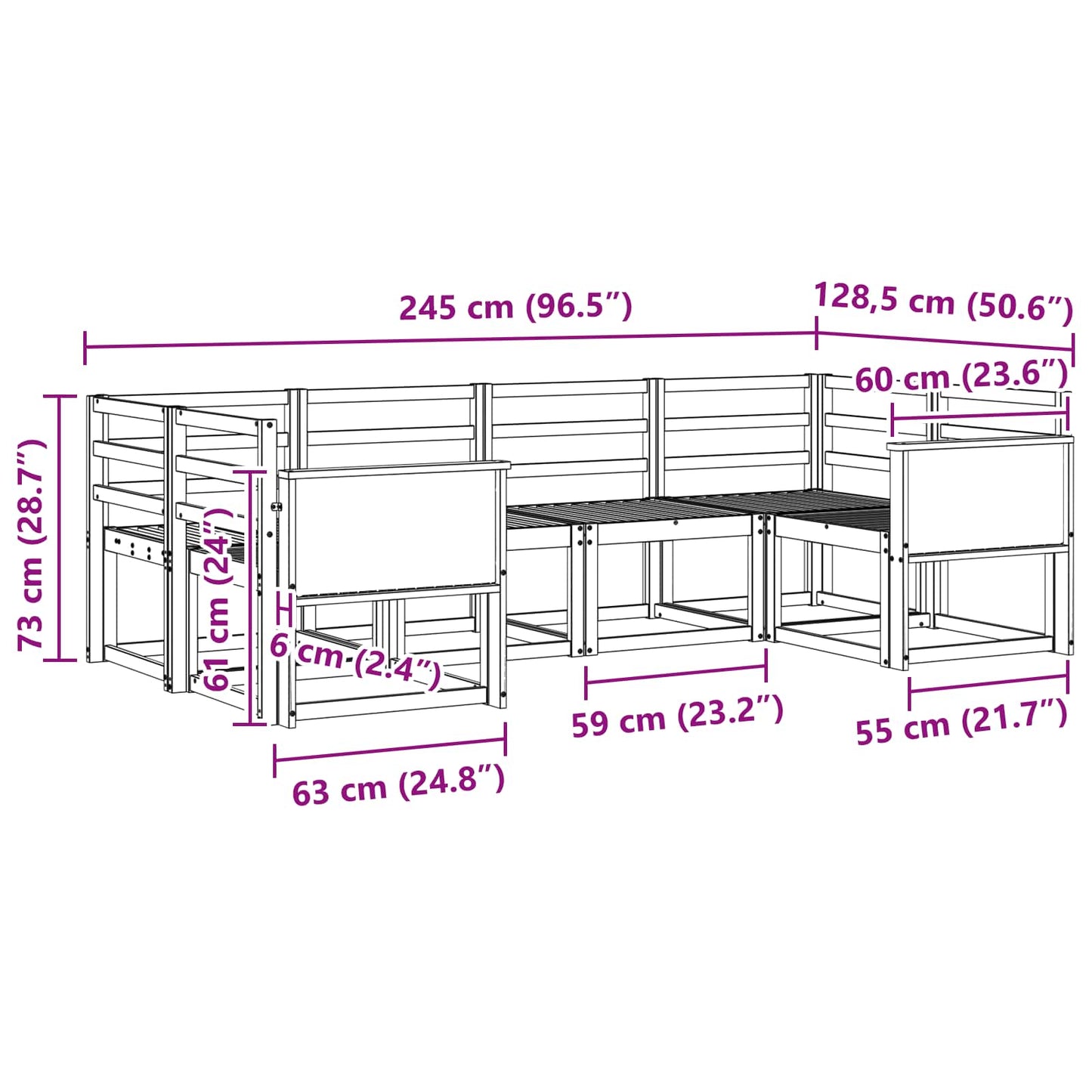 Buiten bankenset 6 pcs Naturel Massief Acaciahout is nu te koop bij PeponiXL, paradijselijk wonen!