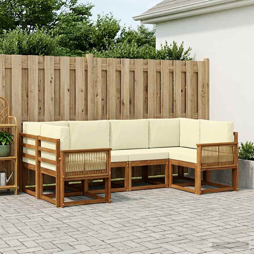 Buiten bankenset 6 pcs Natuurlijk en Crème Massief Acaciahout is nu te koop bij PeponiXL, paradijselijk wonen!