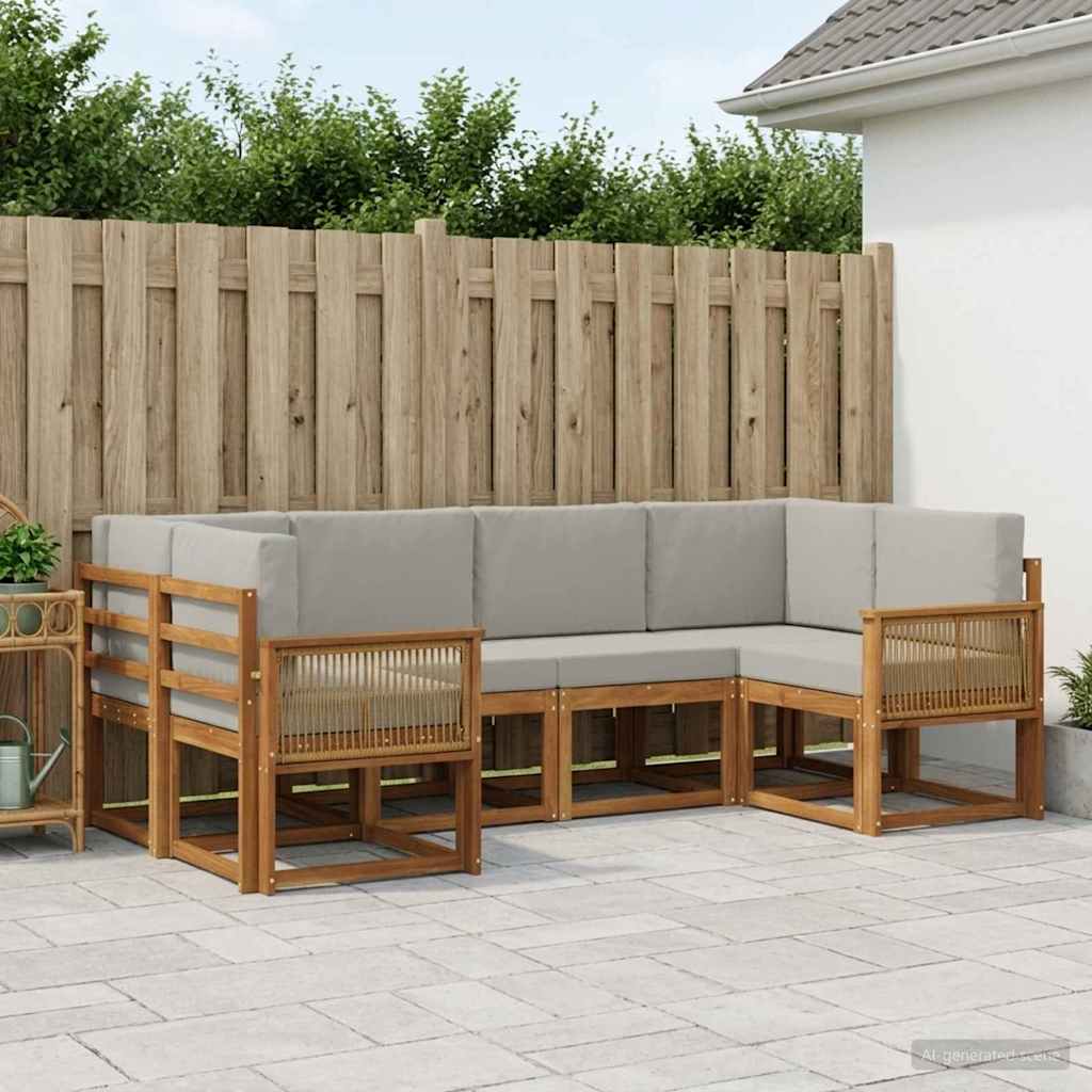Buiten bankenset 6 pcs Naturel en lichtgrijs Massief Acaciahout is nu te koop bij PeponiXL, paradijselijk wonen!