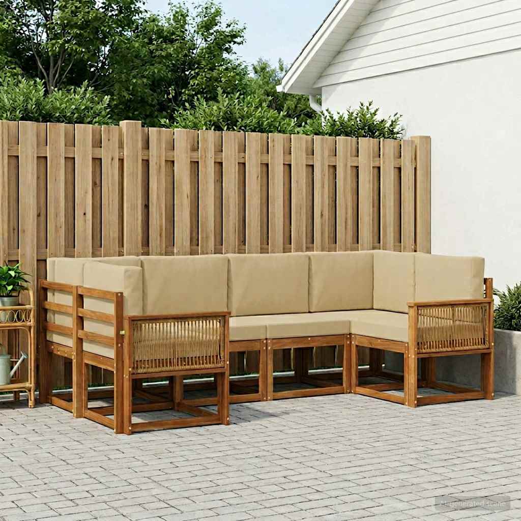 Buiten bankenset 6 pcs Natuurlijk en Beige Massief Acaciahout is nu te koop bij PeponiXL, paradijselijk wonen!