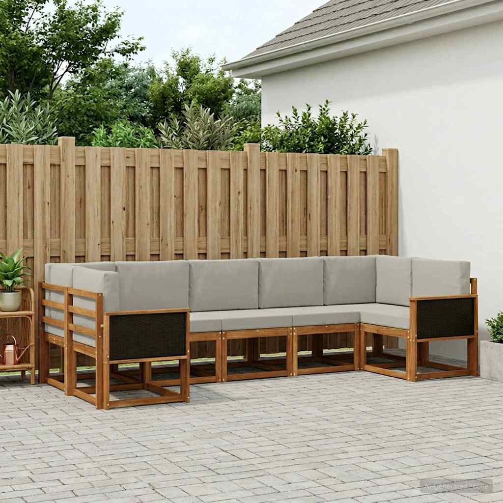 Buiten bankenset 7 pcs Naturel en lichtgrijs Massief Acaciahout is nu te koop bij PeponiXL, paradijselijk wonen!