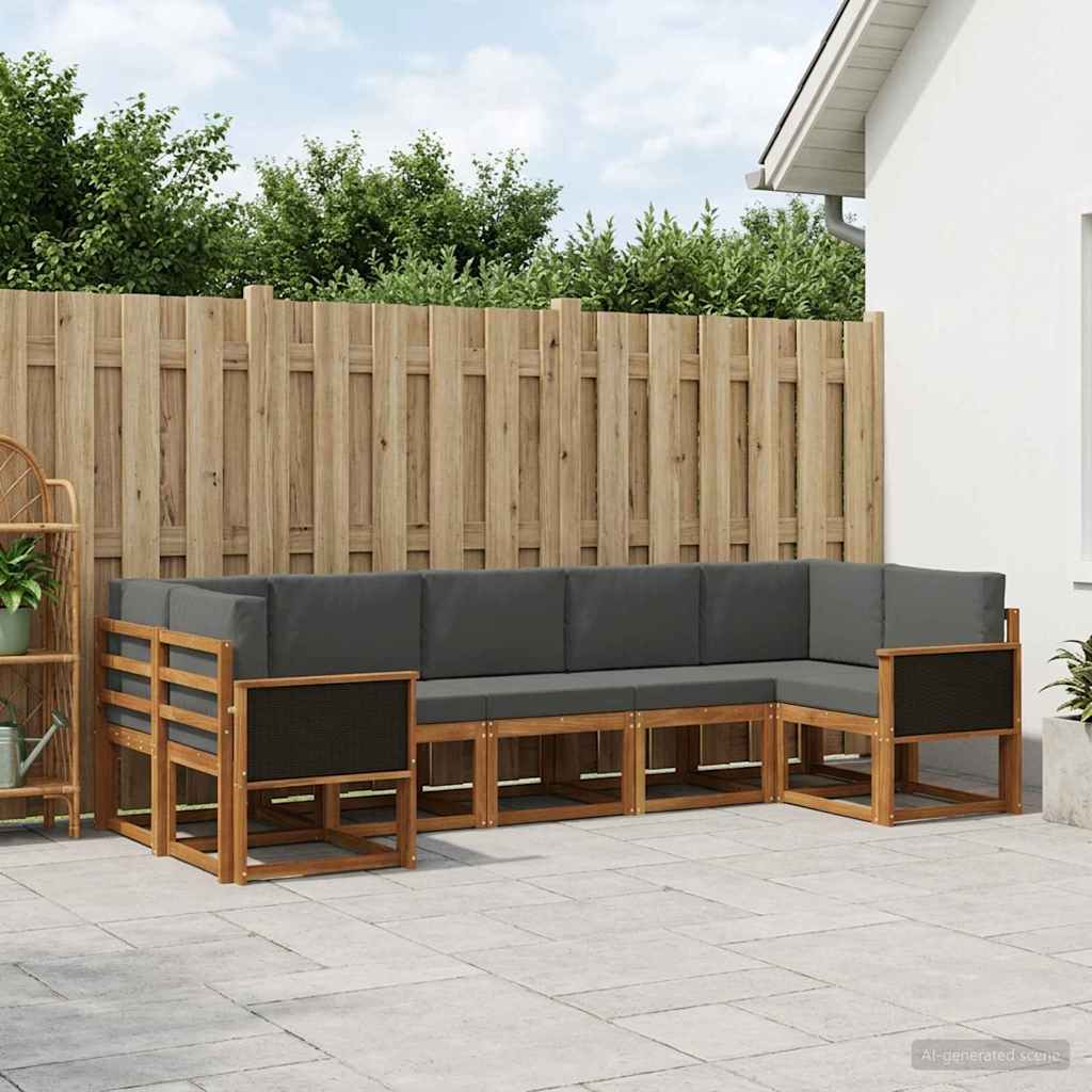 Buiten bankenset met kussen 7 pcs Natuurlijk en Antraciet is nu te koop bij PeponiXL, paradijselijk wonen!