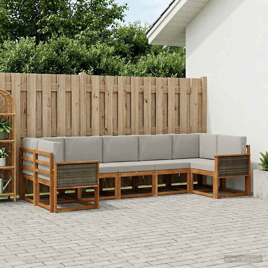 Buiten bankenset 7 pcs Naturel en lichtgrijs Massief Acaciahout is nu te koop bij PeponiXL, paradijselijk wonen!