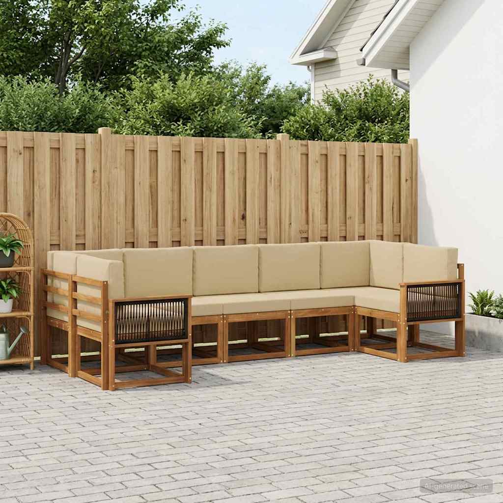 Buiten bankenset 7 pcs Natuurlijk en Beige Massief Acaciahout is nu te koop bij PeponiXL, paradijselijk wonen!