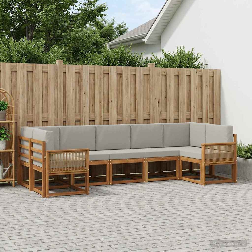 Buiten bankenset 7 pcs Naturel en lichtgrijs Massief Acaciahout is nu te koop bij PeponiXL, paradijselijk wonen!
