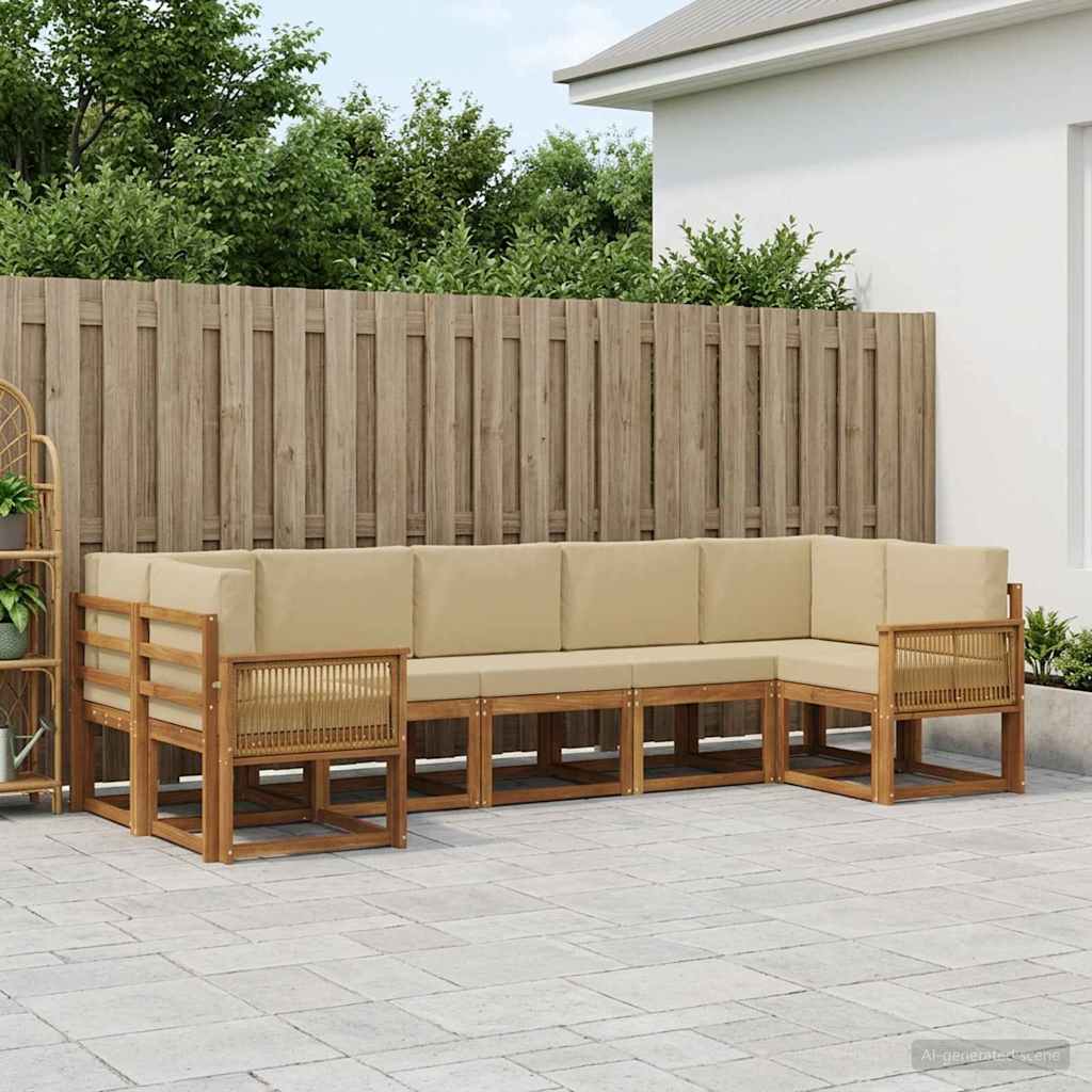 Buiten bankenset 7 pcs Natuurlijk en Beige Massief Acaciahout is nu te koop bij PeponiXL, paradijselijk wonen!