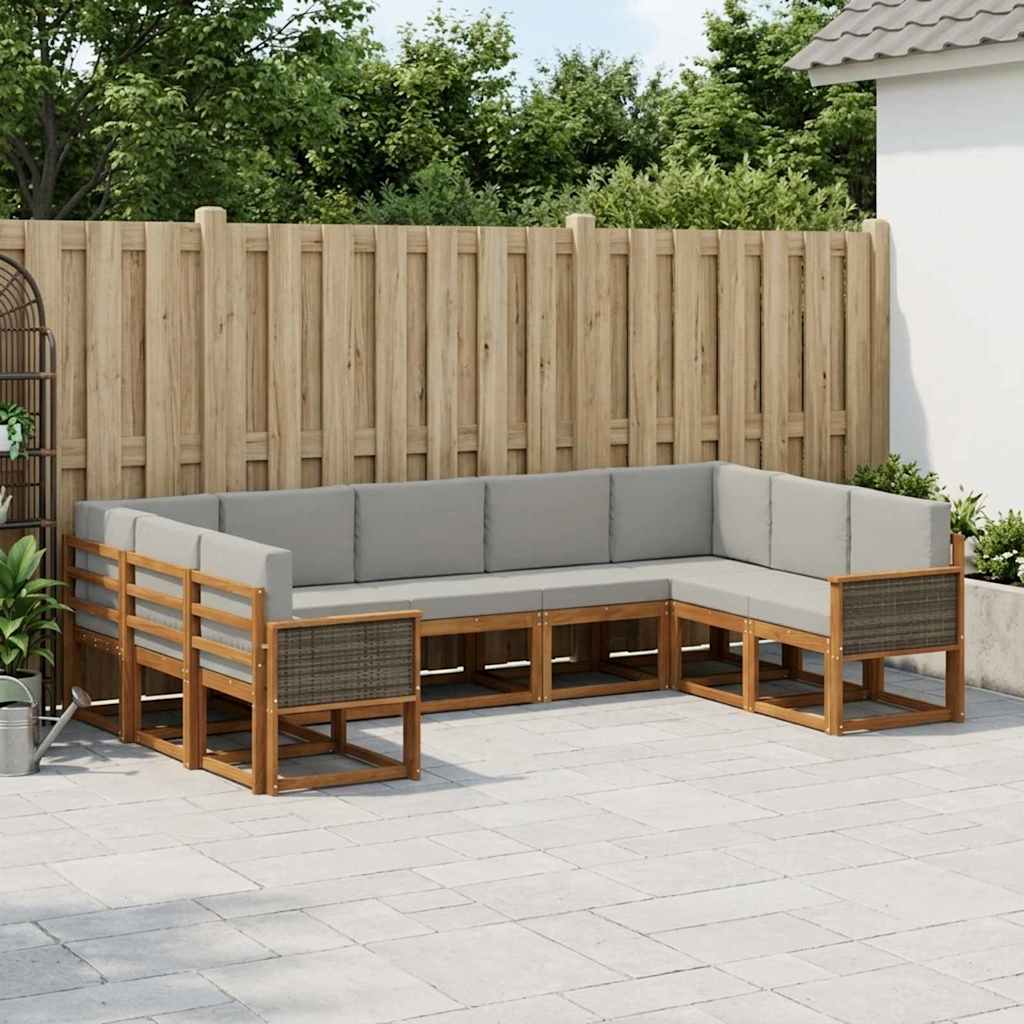 Buiten bankenset 9 pcs Naturel en lichtgrijs Massief Acaciahout is nu te koop bij PeponiXL, paradijselijk wonen!