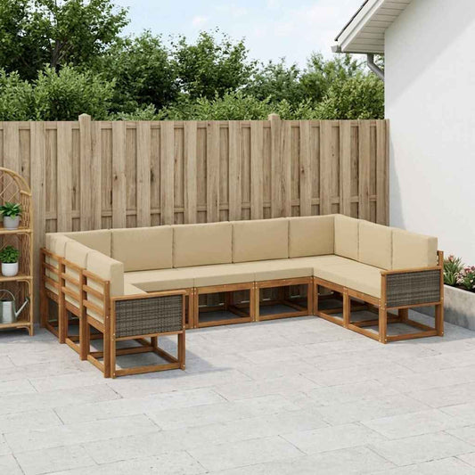 Buiten bankenset 9 pcs Natuurlijk en Beige Massief Acaciahout is nu te koop bij PeponiXL, paradijselijk wonen!