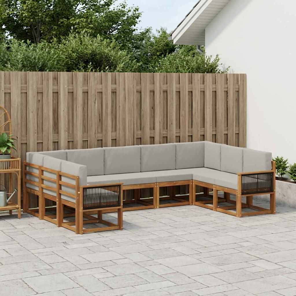 Buiten bankenset 9 pcs Naturel en lichtgrijs Massief Acaciahout is nu te koop bij PeponiXL, paradijselijk wonen!