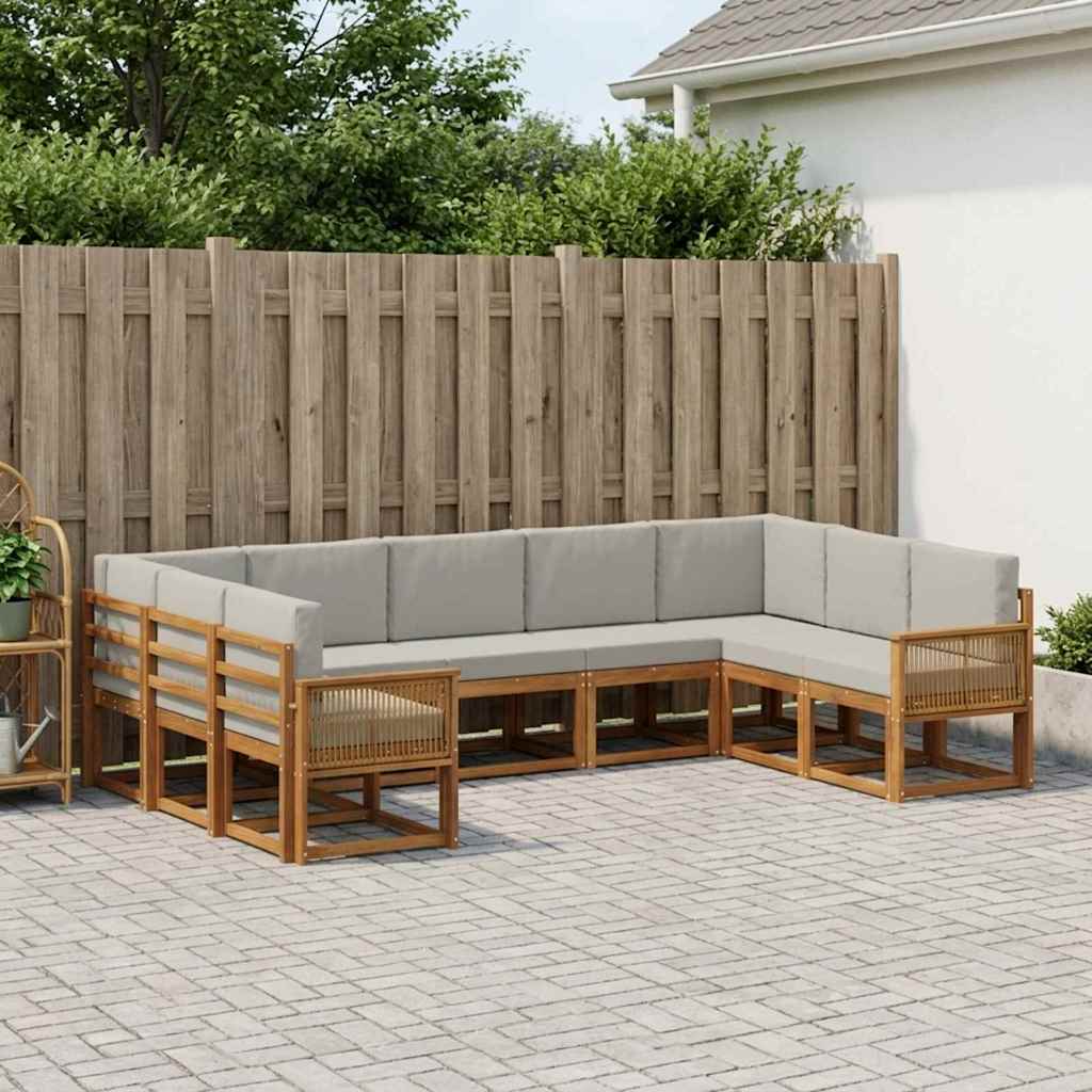 Buiten bankenset 9 pcs Naturel en lichtgrijs Massief Acaciahout is nu te koop bij PeponiXL, paradijselijk wonen!