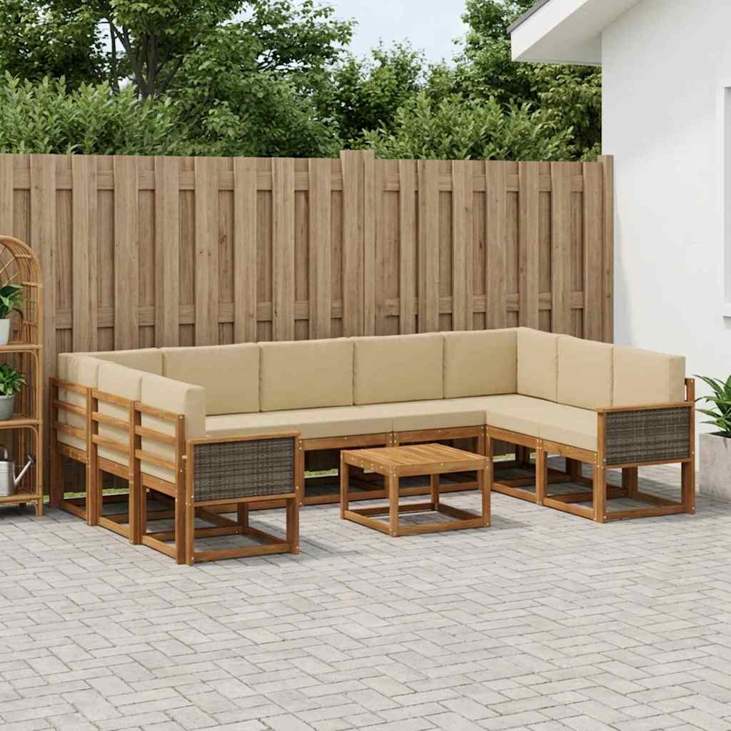 Buiten bankenset 10 pcs Natuurlijk en Beige Massief Acaciahout is nu te koop bij PeponiXL, paradijselijk wonen!