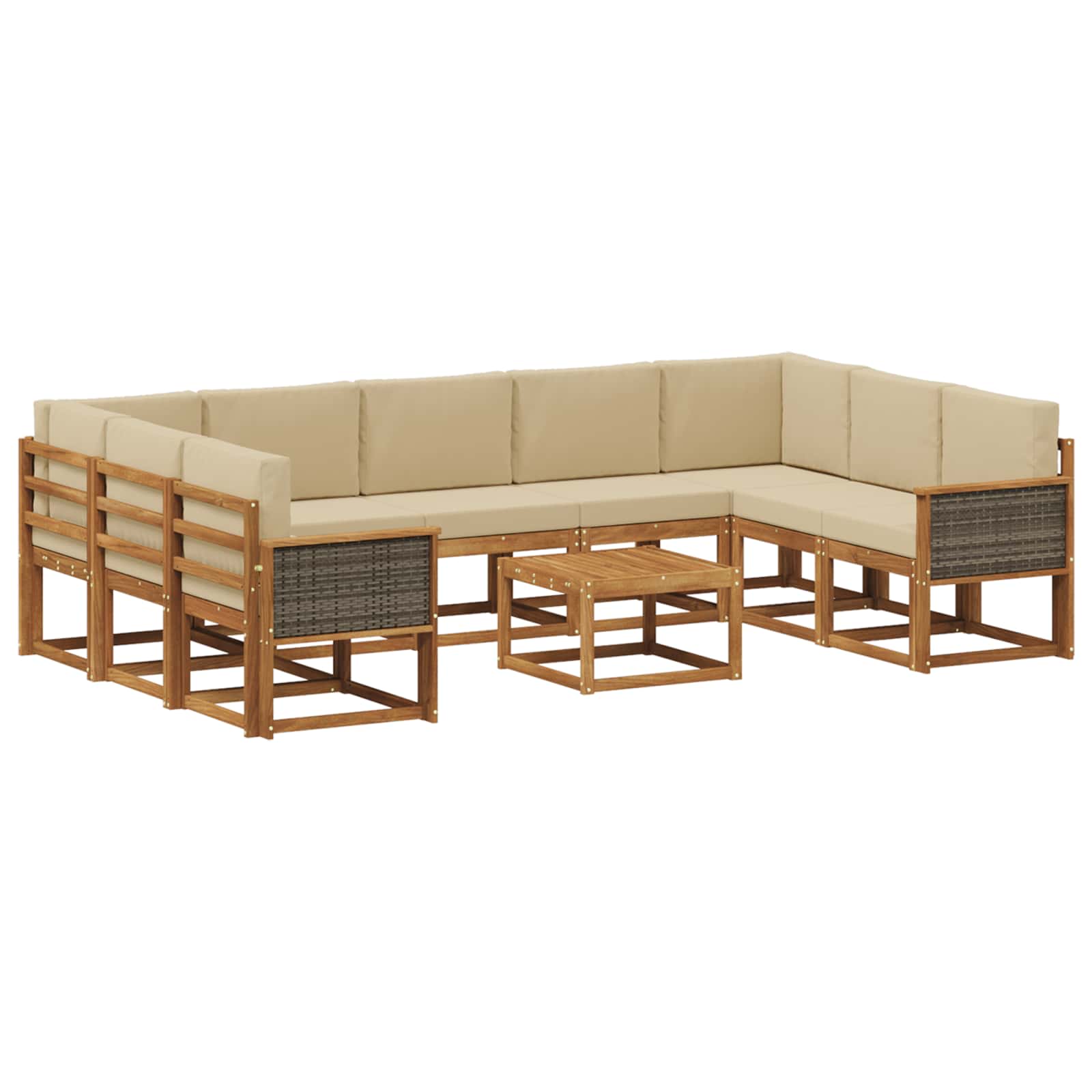 Buiten bankenset 10 pcs Natuurlijk en Beige Massief Acaciahout is nu te koop bij PeponiXL, paradijselijk wonen!