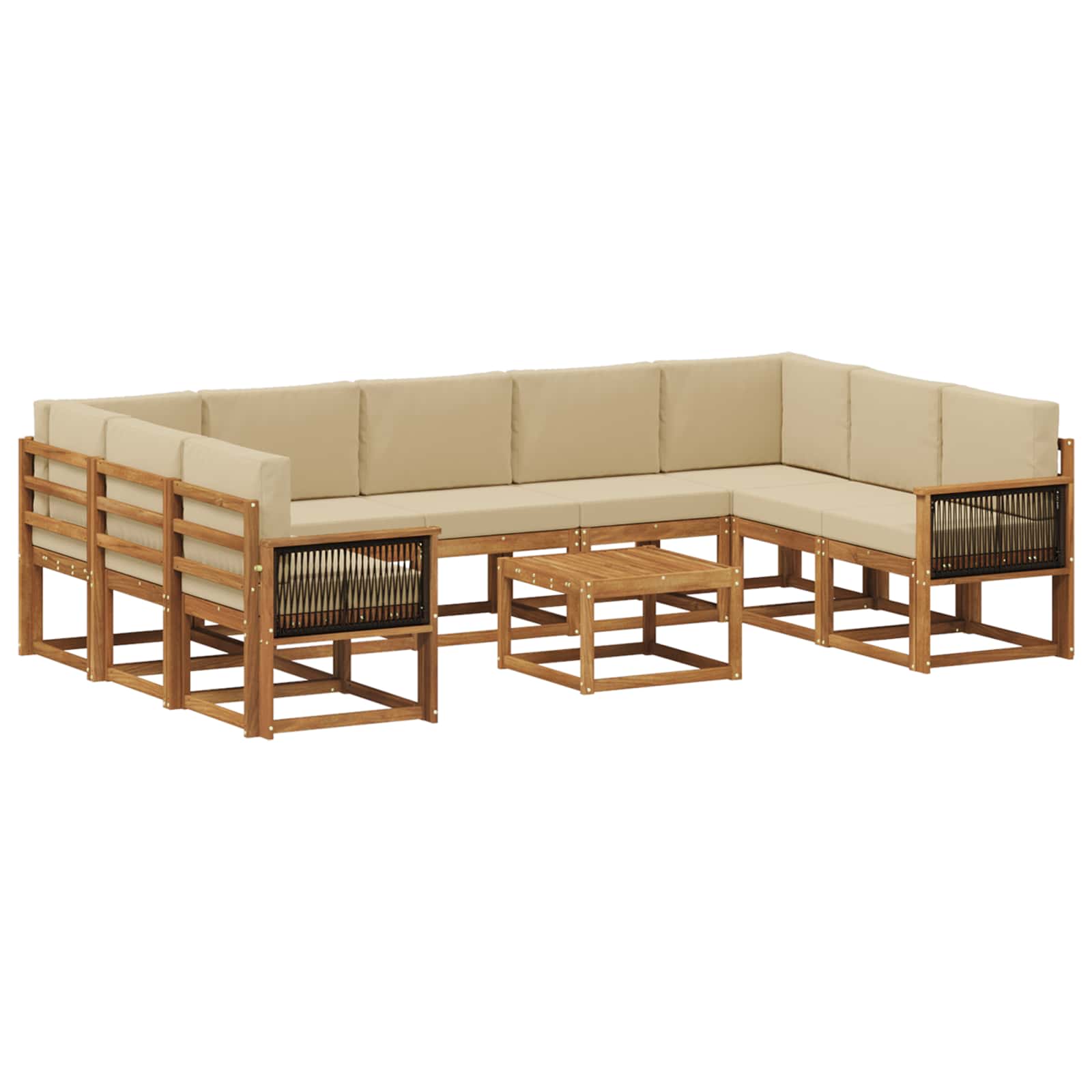 Buiten bankenset 10 pcs Natuurlijk en Beige Massief Acaciahout is nu te koop bij PeponiXL, paradijselijk wonen!