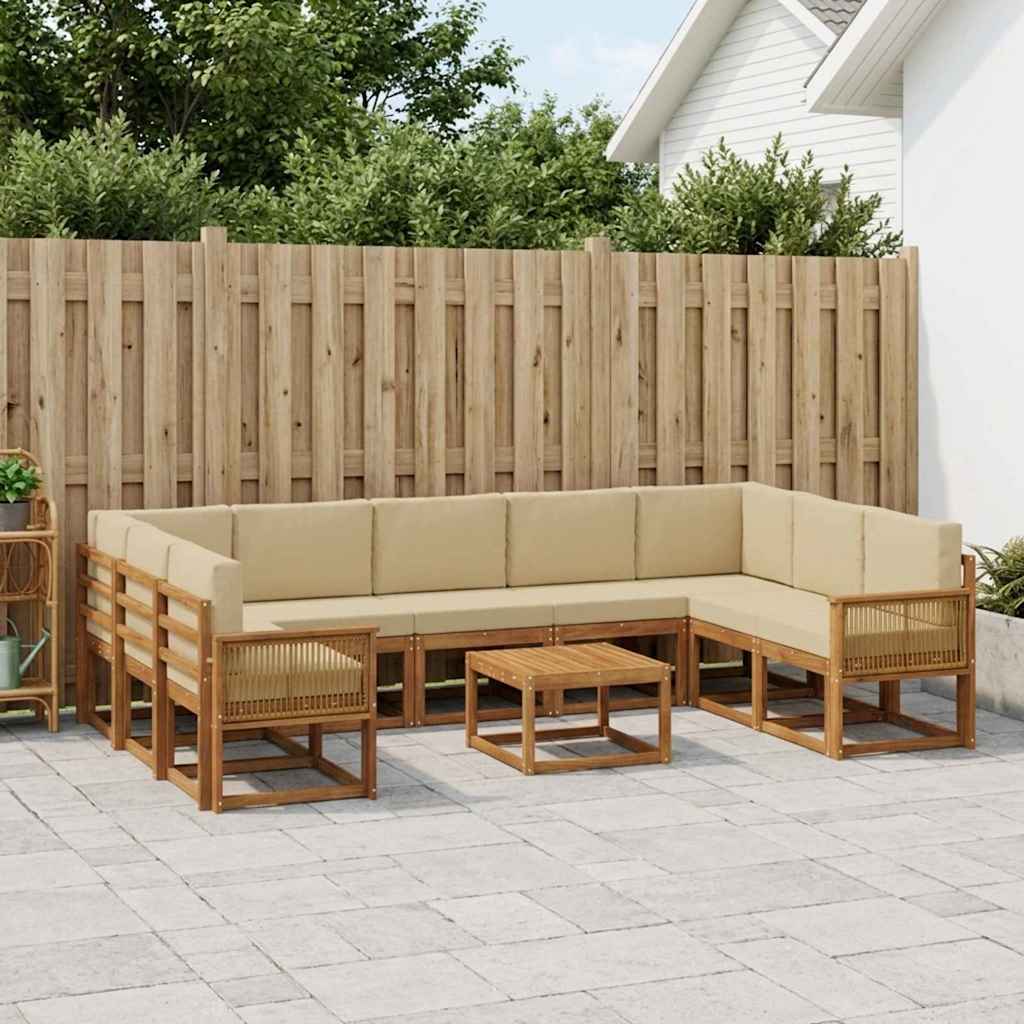 Buiten bankenset 10 pcs Natuurlijk en Beige Massief Acaciahout is nu te koop bij PeponiXL, paradijselijk wonen!
