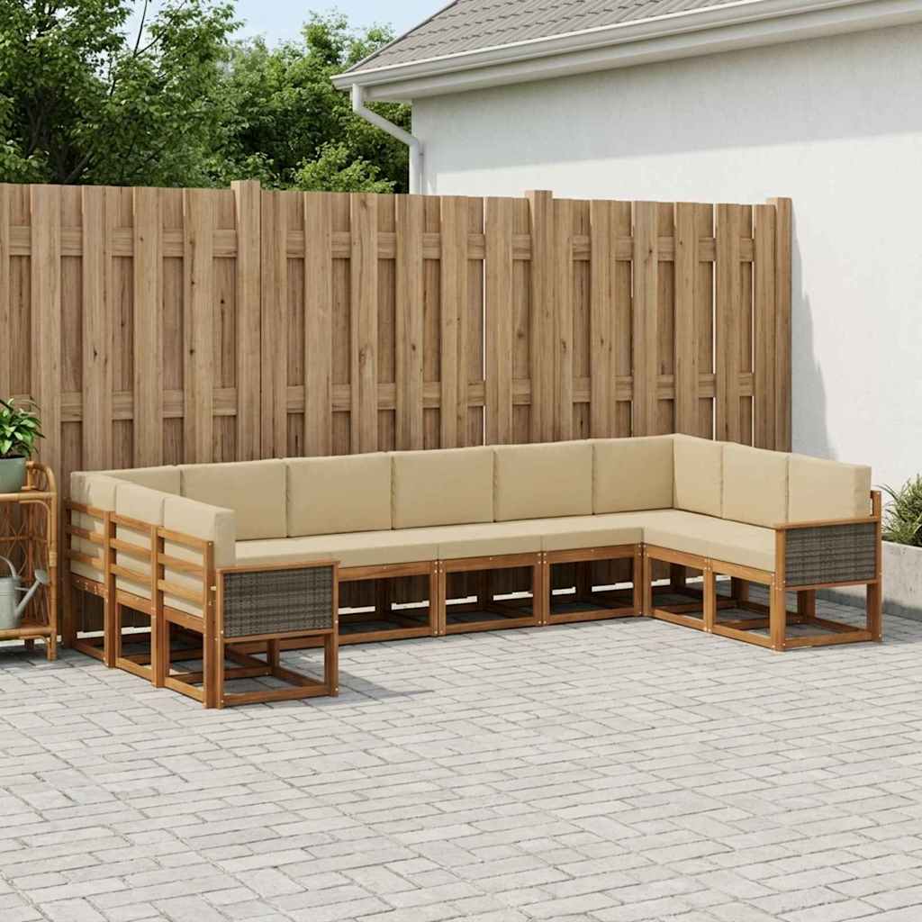 Buiten bankenset 10 pcs Natuurlijk en Beige Massief Acaciahout is nu te koop bij PeponiXL, paradijselijk wonen!
