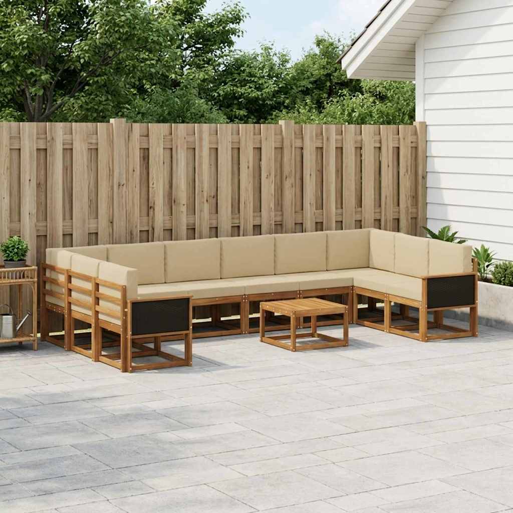 Buiten bankenset 11 pcs Natuurlijk en Beige Massief Acaciahout is nu te koop bij PeponiXL, paradijselijk wonen!